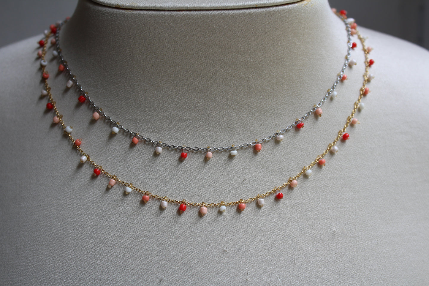 COLLIER SUMMER / rouge, pêche, beige