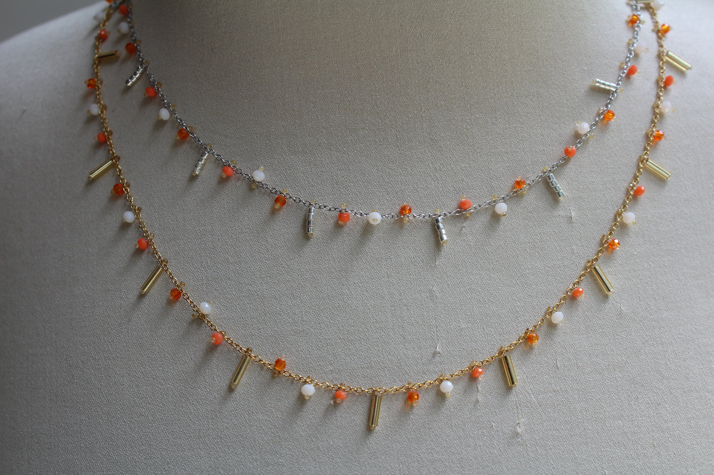 COLLIER IRIS / orange et beige