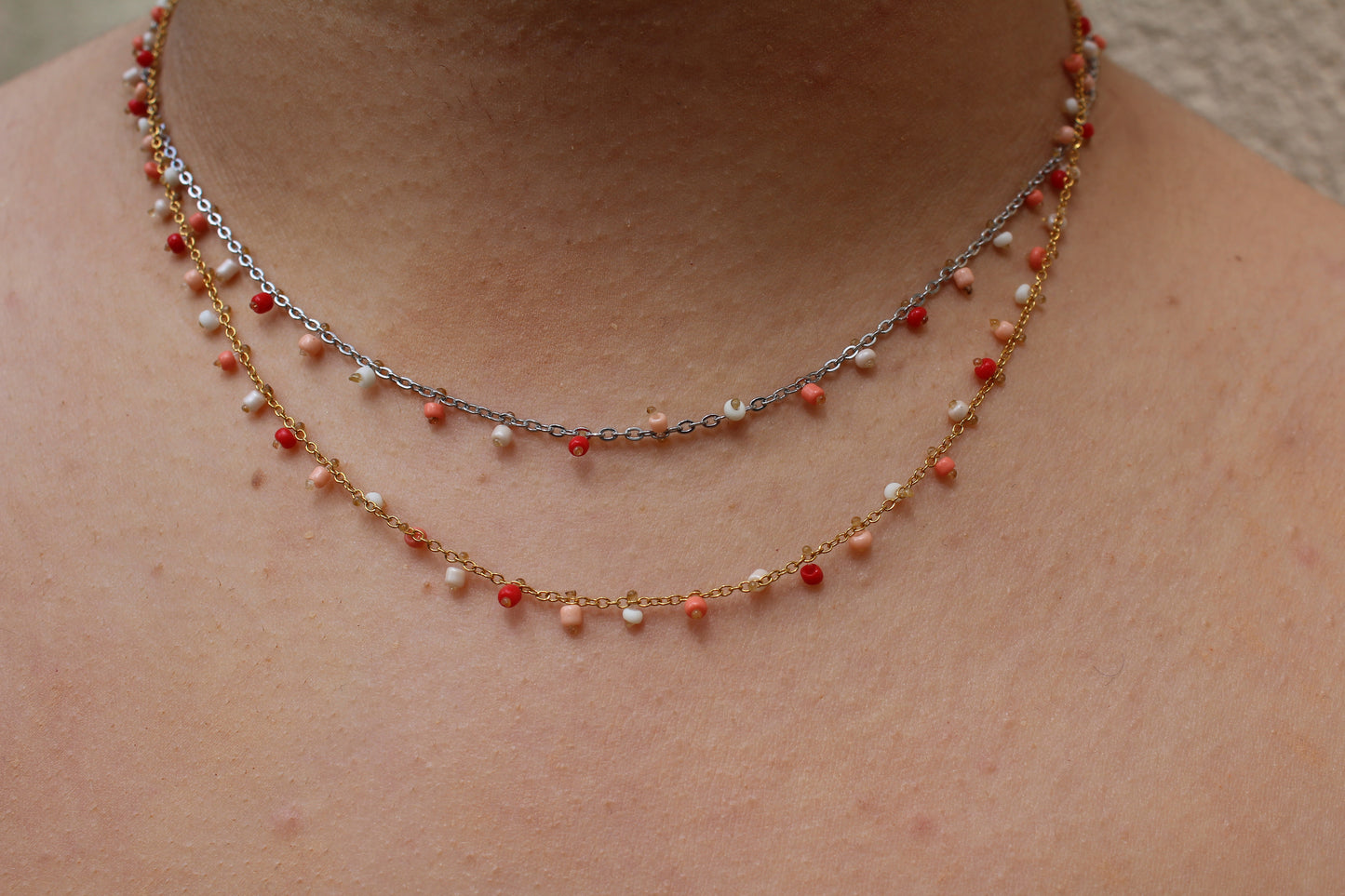 COLLIER SUMMER / rouge, pêche, beige
