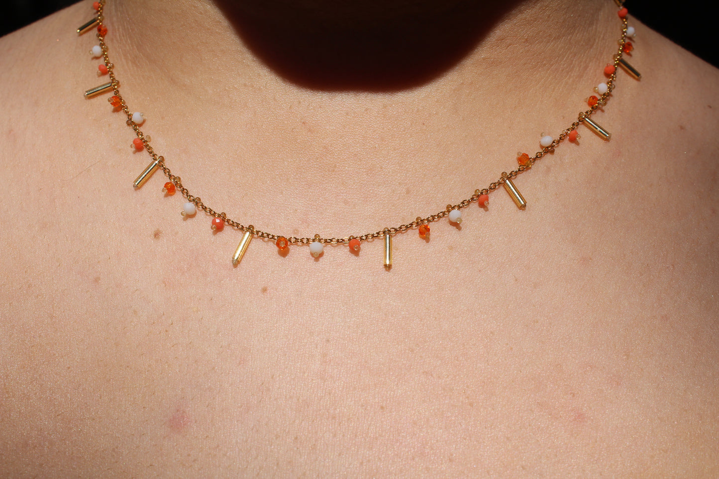 COLLIER IRIS / orange et beige