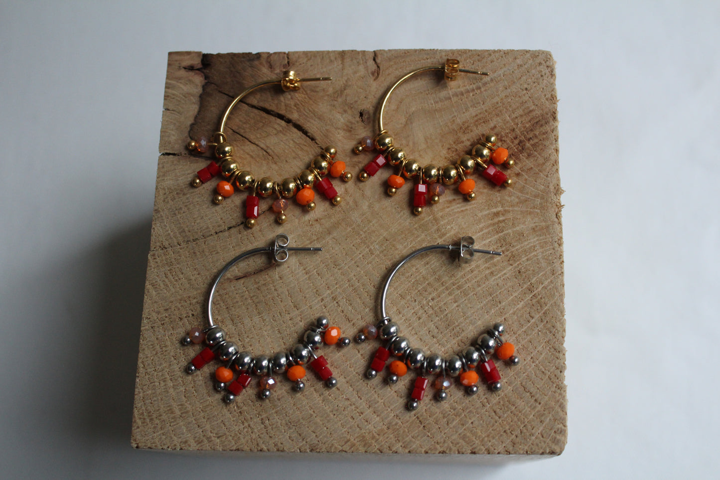 BOUCLES D'OREILLES " A LA FOLIE "/ rouge, orange, pêche