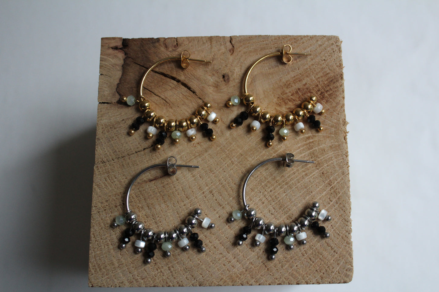 BOUCLES D'OREILLES " A LA FOLIE "/ noir,blanc,vert