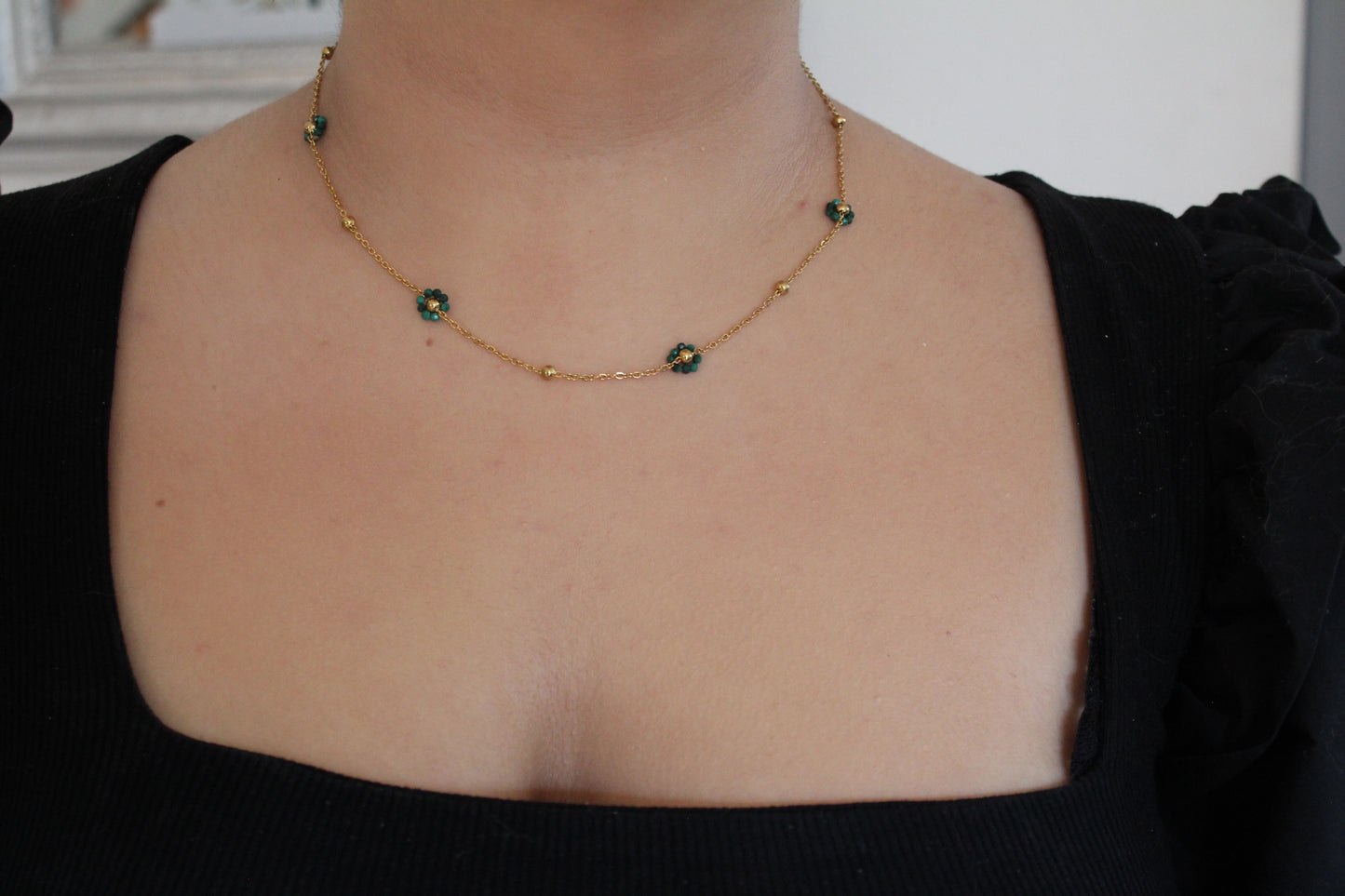 COLLIER FLOWER / Malachite