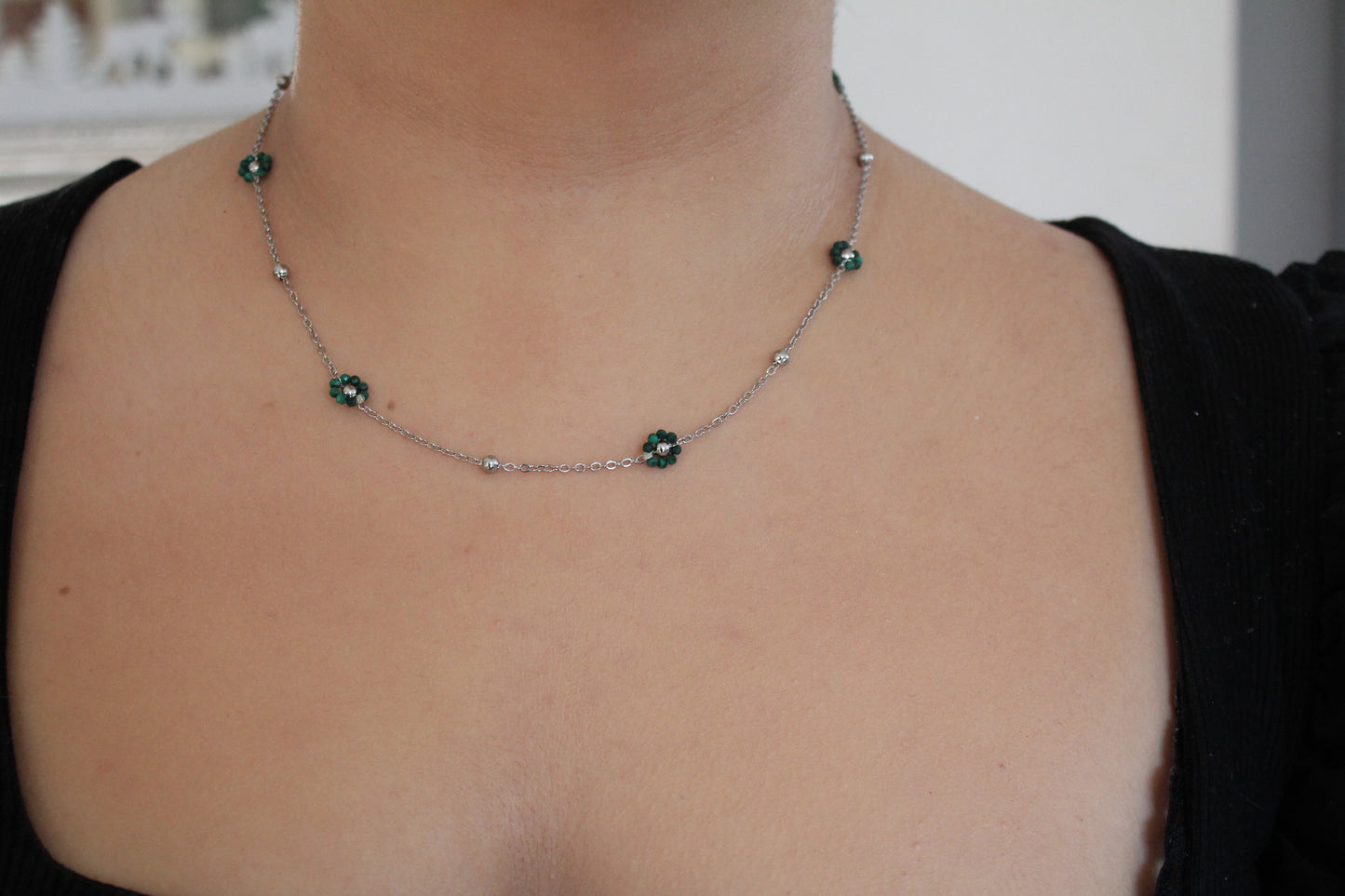 COLLIER FLOWER / Malachite