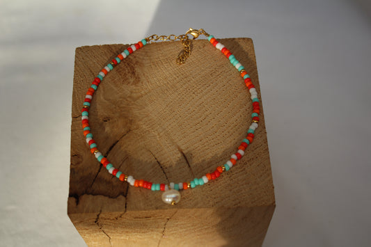 BRACELET DE CHEVILLE MIA / rouge, orange, turquoise