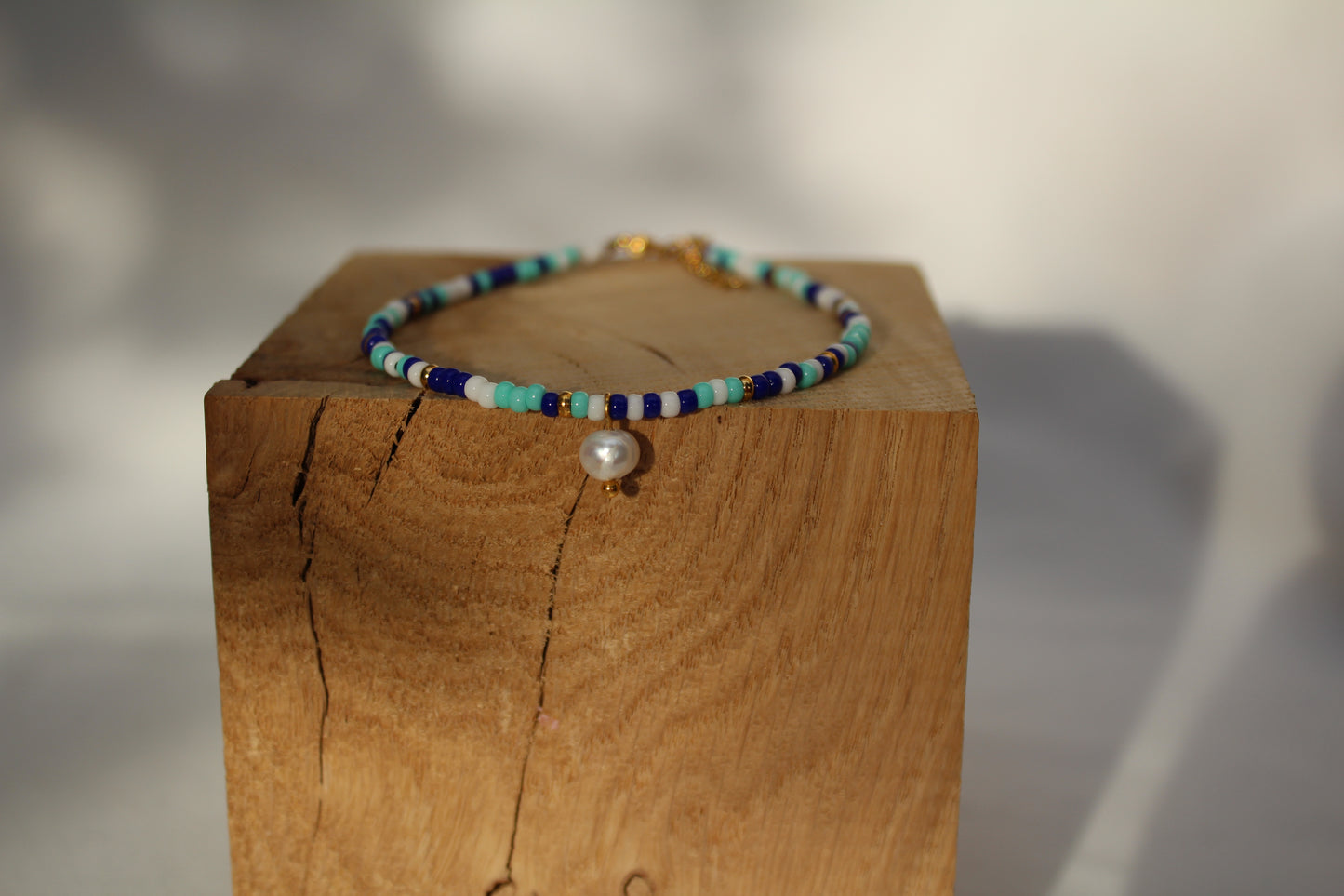 BRACELET DE CHEVILLE MIA / turquoise, bleu, blanc