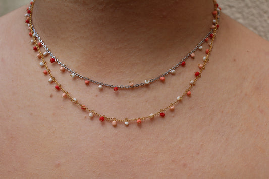 COLLIER SUMMER / rouge, pêche, beige