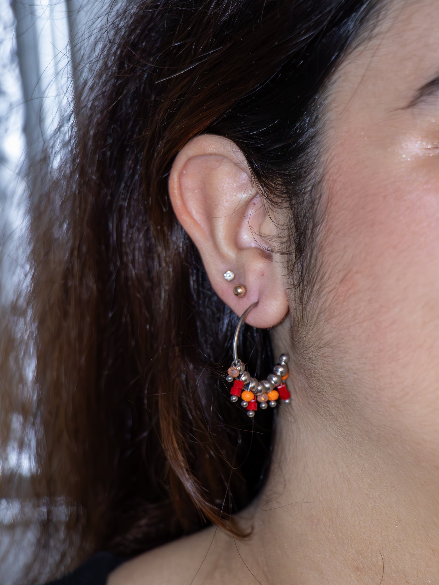 BOUCLES D'OREILLES " A LA FOLIE "/ rouge, orange, pêche